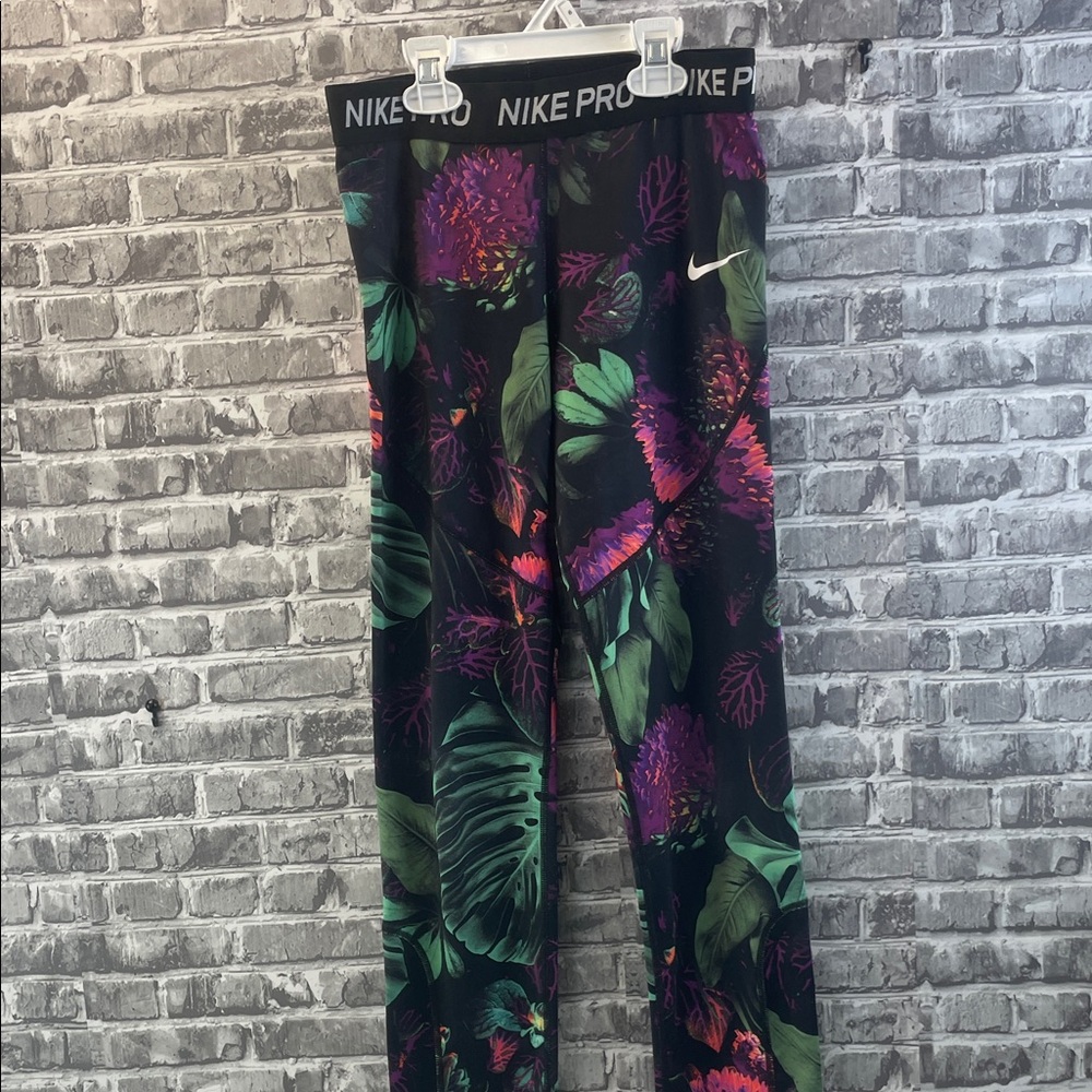 Nike Kids Tropical Print Leggings - Black and Green